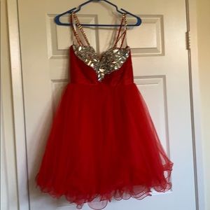 Sherri Hill, red, sequined to, multi-layered dress